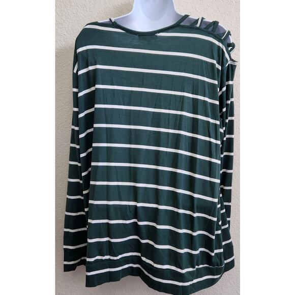 Thyme + Honey Green White Striped Long Sleeves Top XL Lightweight Soft Stretch - Picture 4 of 6